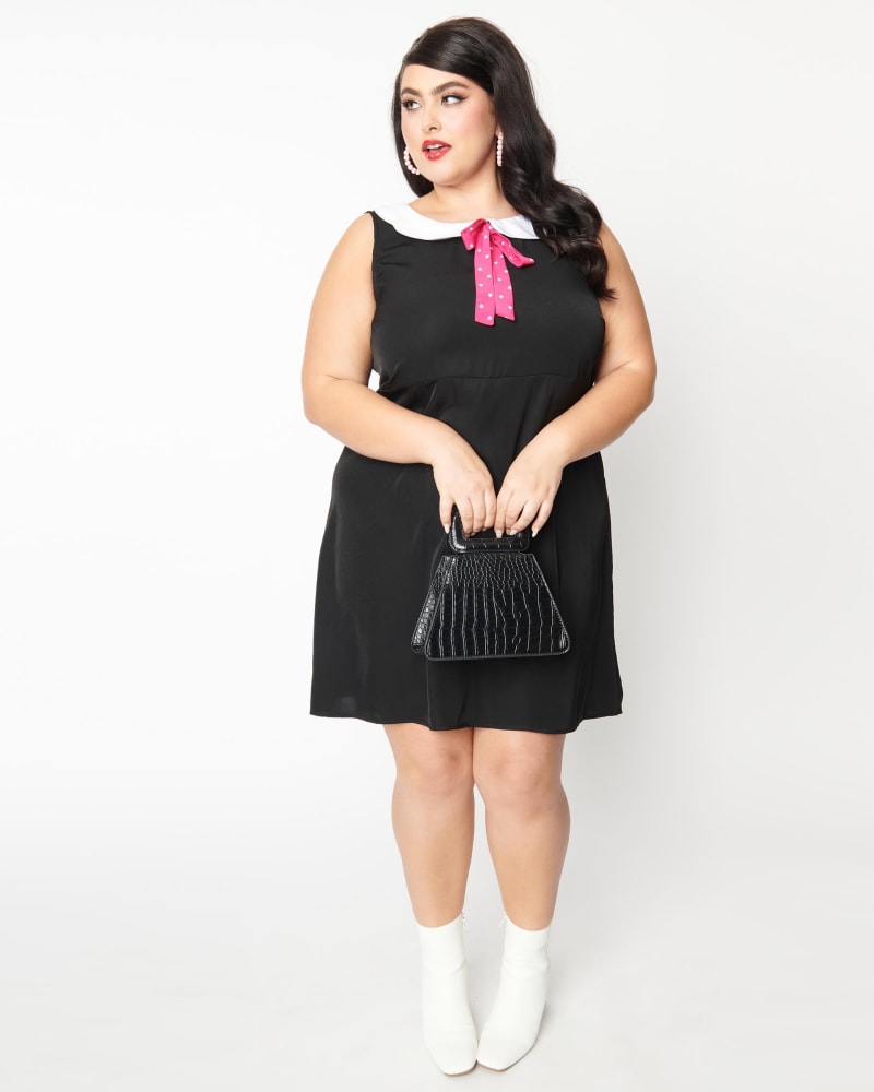 Smak Parlour Plus Size Black Pink Heart Bow Mini Dress Black Pin